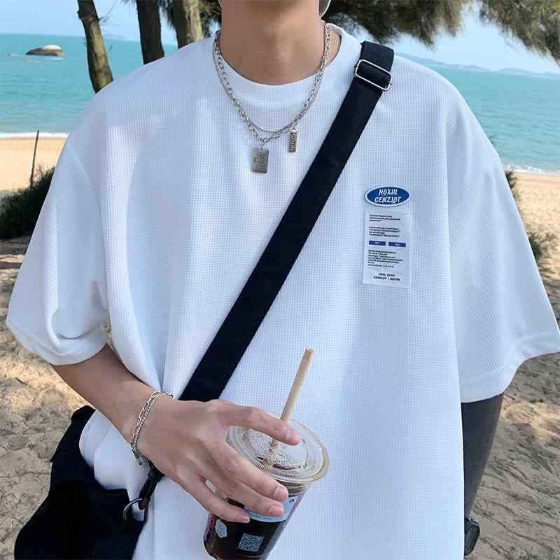 短袖Tシャツ メンズ レディース 夏用 ワッフル柄 単色 ゆったり オーバーサイズ ユニセックス フィット トップス 通気性 コットン混 涼しい 普段使い