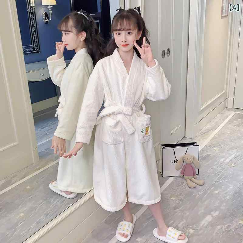 女の子 秋冬 厚手 コーラルフランネル フランネル バスローブ パジャマ スリープドレス 暖か 寝巻き ルームウェア 柔らかい 保湿 子供用