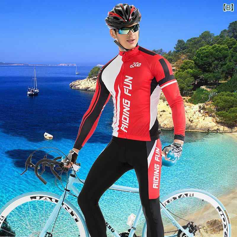 リバーパディのサイクリングウェア メンズ 夏用 セット 長袖 トップス 速乾 ロングパンツ 接触冷感 素材 アウトドア 活動 自転車 山地バイク ローラースケート 対応 軽量 伸縮性 吸湿速乾 機能｜アングル2