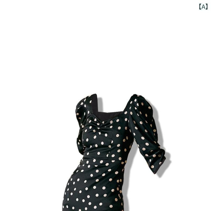 Rakuten - レディース ビッグサイズ 夏 ワンピース ポルカドット 魚尾スカート フレンチスタイル お腹カバー スリム効果 ぽっちゃり対応 軽量素材 伸縮性 通勤用 普段使い 膝丈 ウエスト切り替え ブラック ピンク系 アイボリー