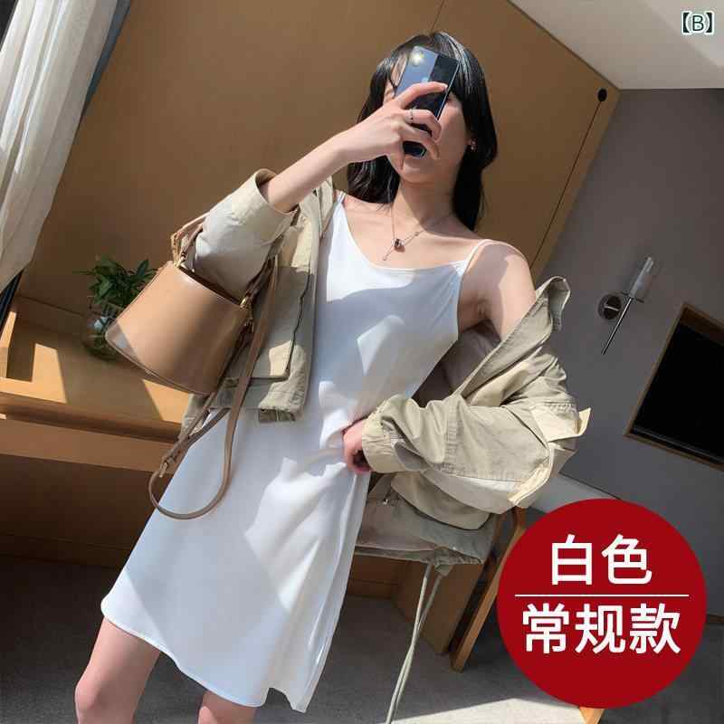 夏 レディース 透け防止 キャミソール ロングワンピース サテン 中長丈 ノースリー...