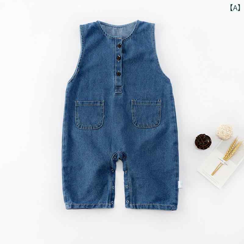 Overalls - ベビー 無袖 デニム オーバーオール 春秋 シンプル 普段使い カジュアル 外出服 コーディネートしやすい ユニセックス 子供服