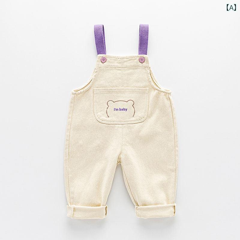 Overalls - ベビー 女の子 サスペンダー パンツ 春夏 紫 綿100% スリムフィット ロングパンツ スタイリッシュ 普段使い 伸縮性 吸湿速乾 軽量 柔らかい素材 ベビー服 幼児向け 13歳