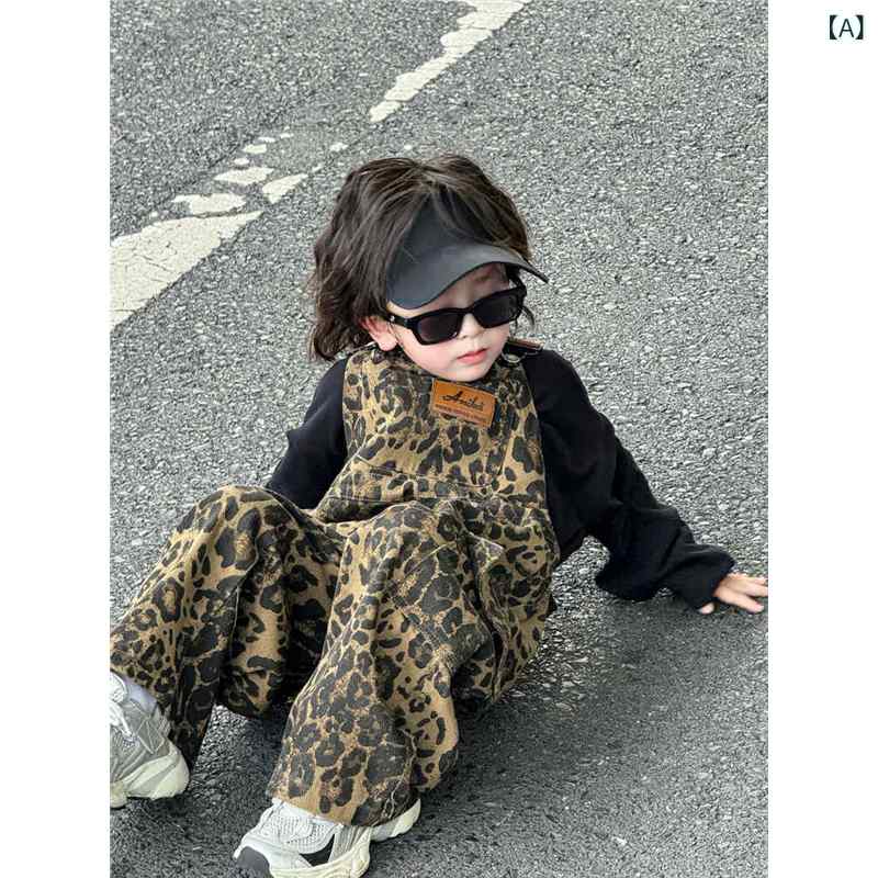 キッズ 男の子 秋 セット ヒョウ柄 サスペンダー パンツ スタイリッシュ ストリー...