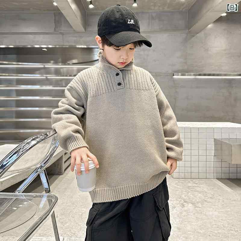 リバーパディの男の子 ニット ハイネックセーター 秋冬 厚手 インナー トップス 暖か 伸縮性 ベースレイヤー ジュニア サイズ｜アングル3