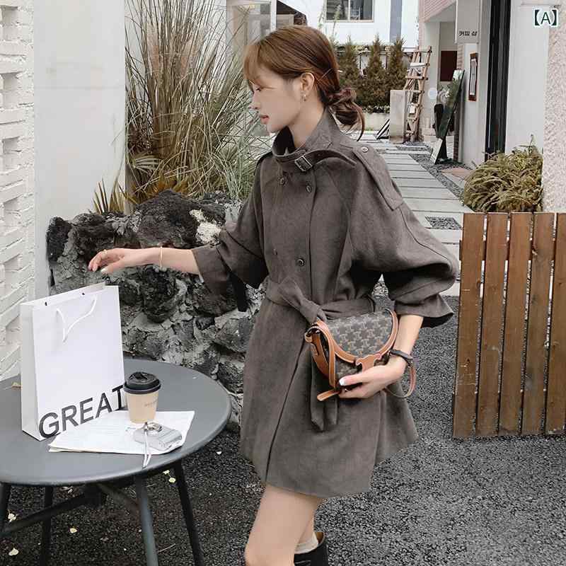 レディース トレンチコート ダブルブレスト 高級感 韓国 春秋 ウエストシェイプ 小柄対応 アウター スタイリッシュ ロング丈 軽量 ビジネス カジュアル