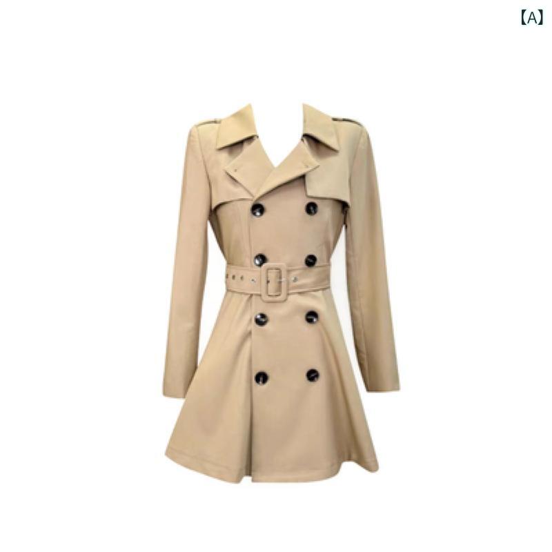 レディース トレンチコート ワンピース 春秋 高級感 ショート丈 ウエストマーク ダブルブレスト エレガント スタイル 軽量 素材 吸湿速乾