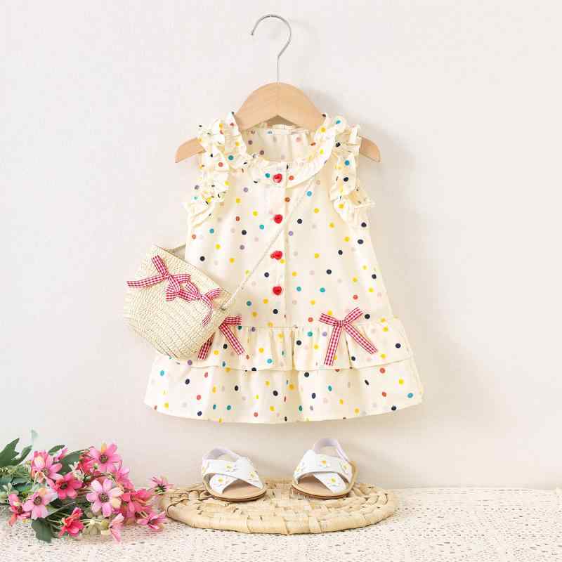 ワンピース 女の子 子供服 キッズ 夏用 綿素材 かわいい カラフルドット柄 Aライン...
