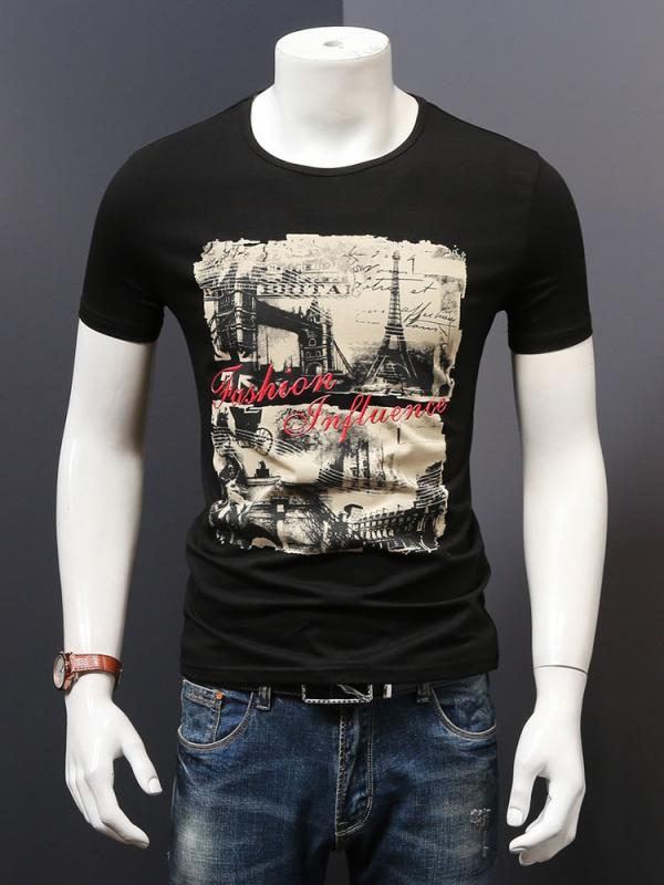 Tシャツ メンズ 短袖 韓国風 花柄 プリント 綿100% 大きめサイズ 夏用 通気性 軽量 カジュアル トップス 普段使い 吸湿速乾