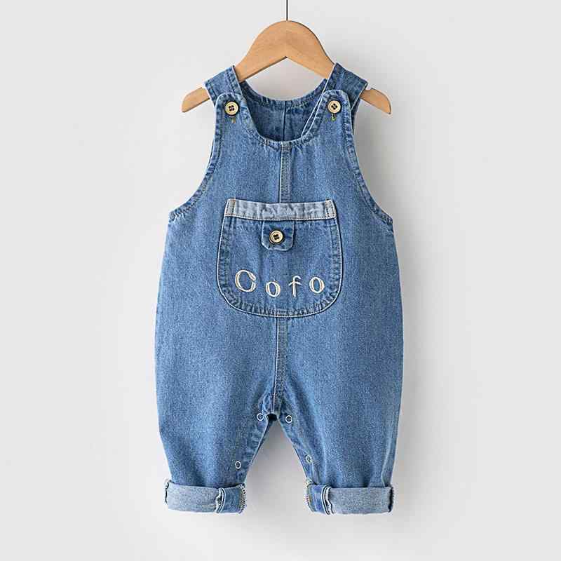 Overalls - ベビー キッズ 春秋 連体服 ロンパース 無袖 男の子 女の子 デニム パンツ オーバーオール 普段使い 伸縮性 綿素材 ハイウエスト ブルー系 グレー