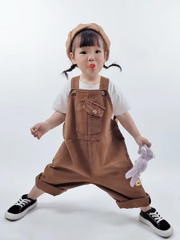 キッズ 男の子 女の子 ゆったり レトロ ワーク風 ブラウン オーバーオール ルーズフィット カジュアル つなぎパンツ ユニセックス 普段使い