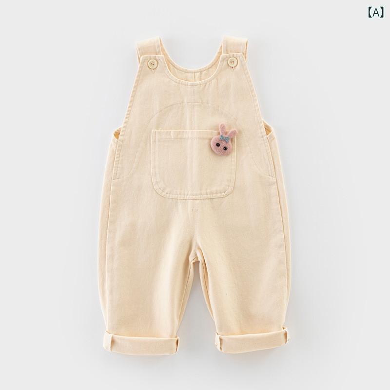 Overalls - サスペンダーパンツ 女の子用 ベビー 純綿 コットン 春夏 1-3歳 つなぎ ロング 普段使い 通気性 軽量 伸縮性 柔らかい 快適 かわいい デザイン