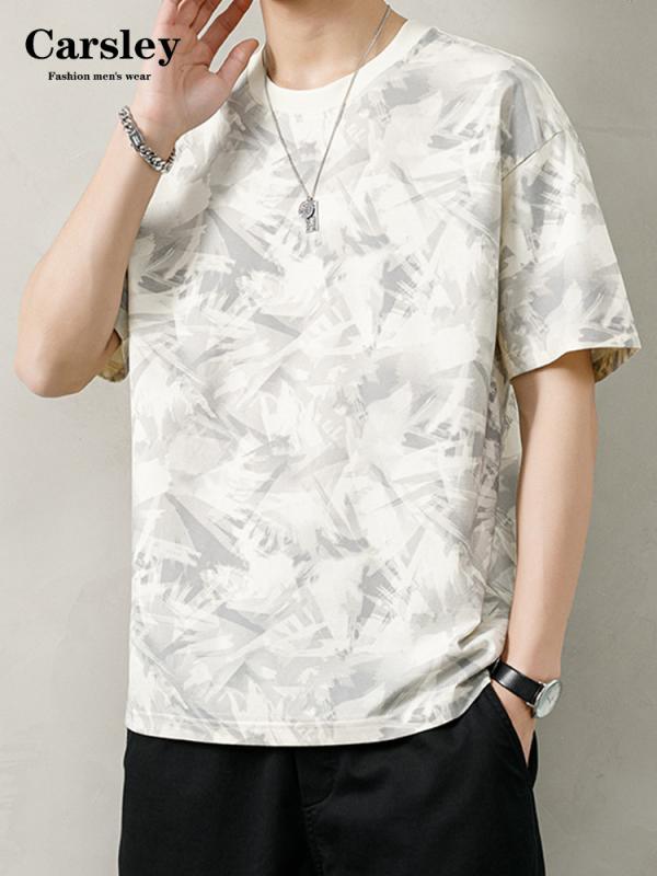 Rakuten - Tシャツ メンズ 夏用 花柄 ラウンドネック ゆったり カジュアル ショートスリーブ トップス アメリカンスタイル 合わせやすい ストリートファッション 普段使い