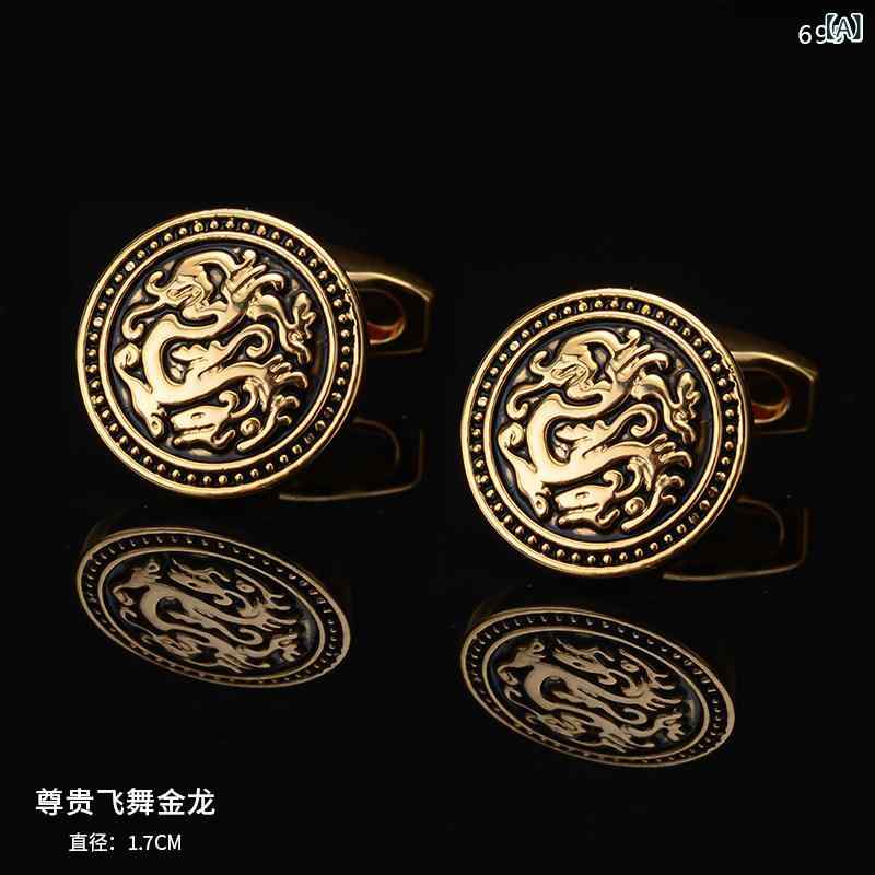 リバーパディのメンズ カフスリンク 金色 龍 モチーフ 結婚式 新郎用 袖口固定 高級感 フォーマル 装飾 アクセサリー ビジネス ギフト 洗練｜アングル2