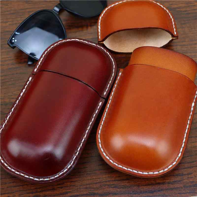 Sunglasses - 眼鏡ケース 男女兼用 本革 牛革 カプセル型 手作り レトロ 耐圧 衝撃吸収 保護機能 サングラス 近視メガネ 収納ボックス 携帯用