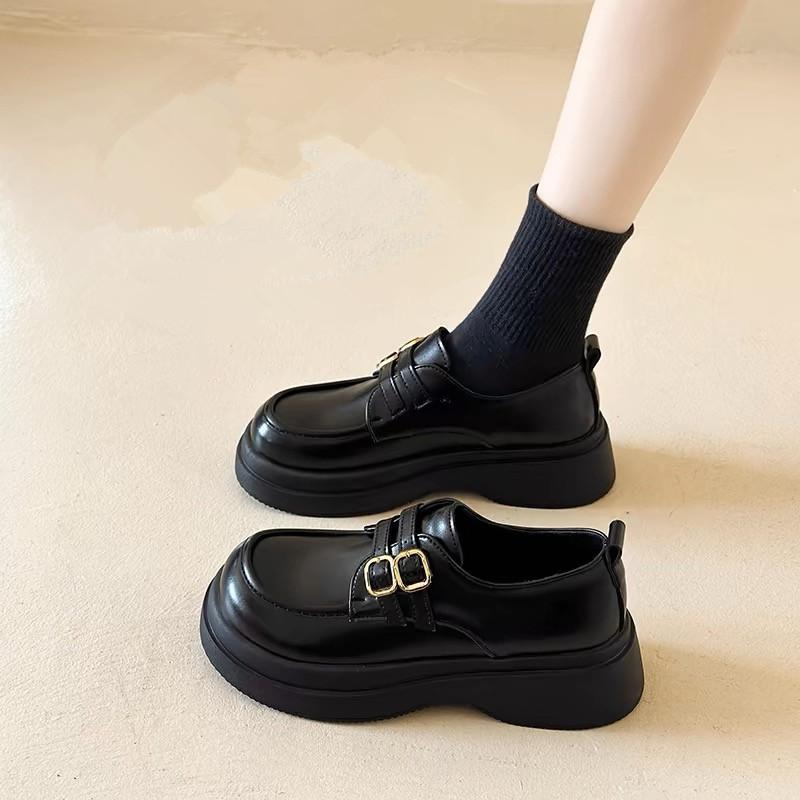 ローファーシューズ 女性用 厚底 ブラック 革 カジュアル 春秋 スリッポン フラット 普段使い 楽ちん イギリススタイル 合わせやすい 軽量 伸縮性