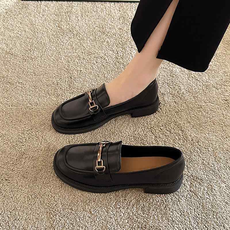 レディース フラットシューズ ローファー 英国風 春夏 ブラック ドット柄 イージーオン 革靴 カジュアル 普段使い 軽量 ぺたんこ