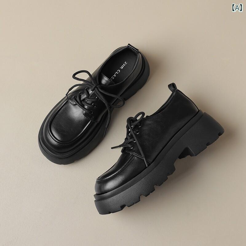 ローファー 女性用 革 厚底 ワイドトゥ 増高タイプ 秋 イギリス風 フレンチスタイル フラットシューズ カジュアル 普段使い 通勤用 デイリー 汎用