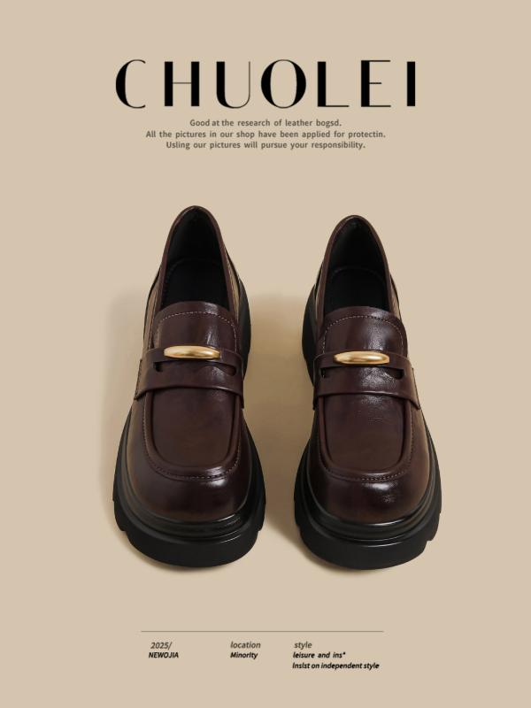 ローファーシューズ レディース 厚底 ブラウン JK風 ブリティッシュスタイル イージーオン アカデミック インクリースハイト レザー 秋用 歩きやすい スタイルアップ 学院風 シングルストラップ