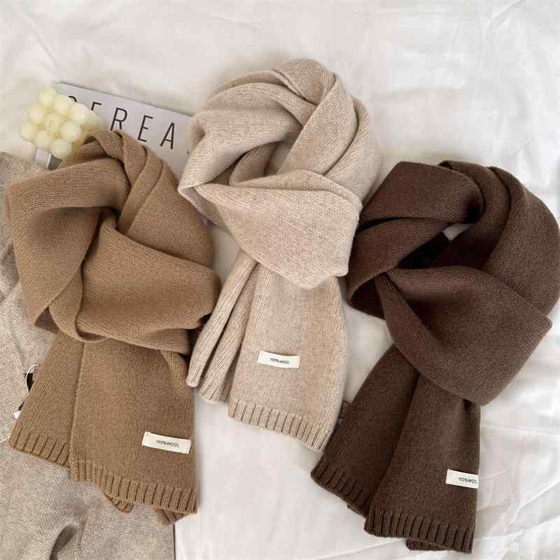 Mufflers - 女性用 冬用 茶色 純羊毛 編み込み マフラー 暖か 軽量 普段使い 合わせやすい ストール ショール