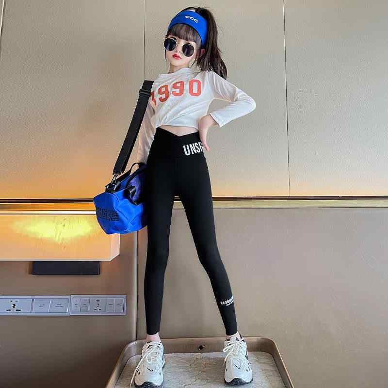 Pants - 女の子用 レギンス 春秋 ヨガパンツ スリムフィット ストレッチ素材 子供服 吸湿速乾 トレンドデザイン サメ柄 かわいいスタイル 普段使い 軽量 動きやすい ピンク系