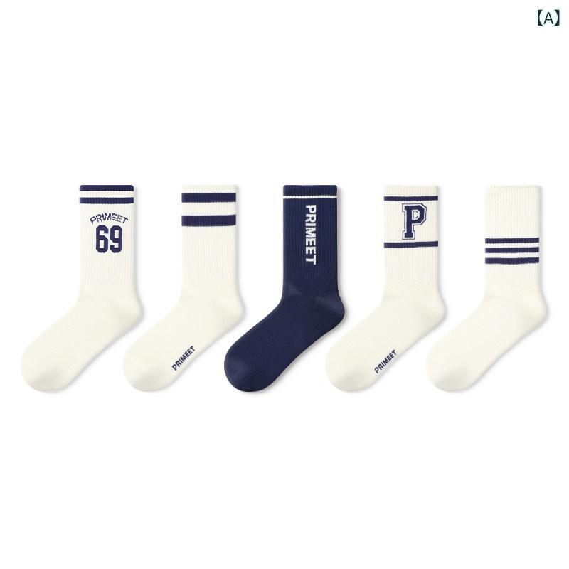 Socks - レディース 学院風 ソックス 中筒 ロング 白 スポーツ カジュアル レトロ アメリカン 秋冬 日常使い 快適 伸縮性