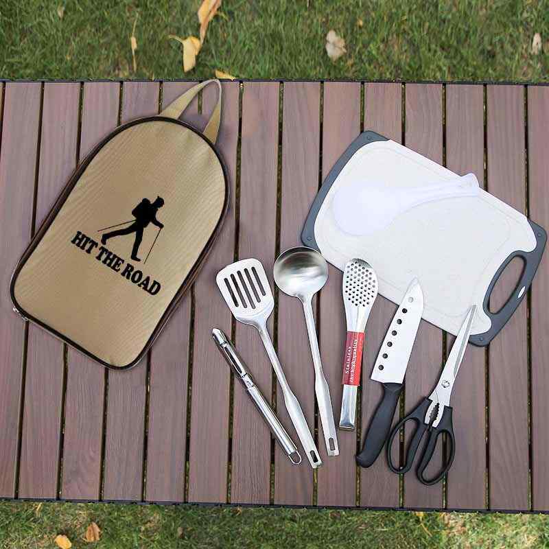 アウトドア キャンプ 調理器具 セット ポータブル 食器 ナイフ類 キッチン用品 ピクニック グッズ 野外 炊事 ツール 携帯 便利