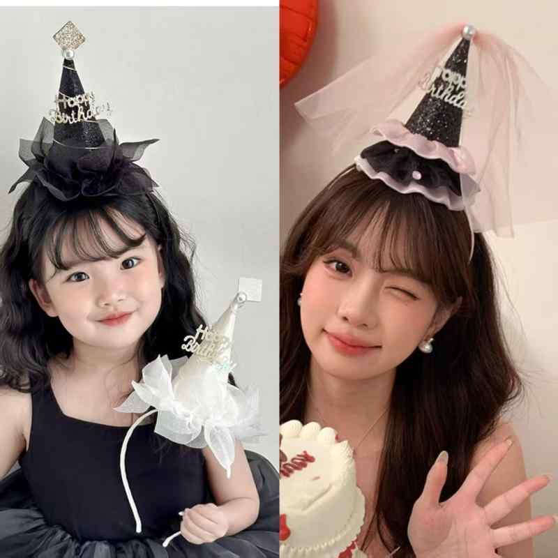 子供 女の子 誕生日 ヘッドドレス キラキラ 網目 帽子 ヘアアクセサリー 派対 撮影用 かわいい ピンク系 リボン コットン素材 通年使用 軽量 伸縮性