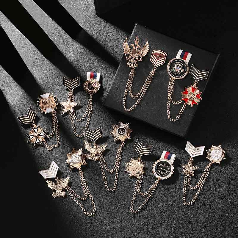 胸針 ブローチ メンズ レディース スーツ用 バッジ 盾型 翼モチーフ チェーン ピン タイピン レトロ 高級感 金属製 フォーマルアクセサリー ビジネス向け 装飾品