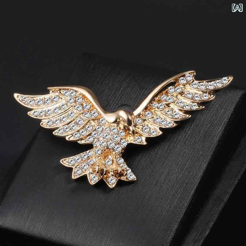 ブローチ メンズ スーツ用 鷲 翼広げ デザイン ジルコニア 装飾 レトロ シンプル 結婚式 アクセサリー 胸花 個性派 フォーマル ピン