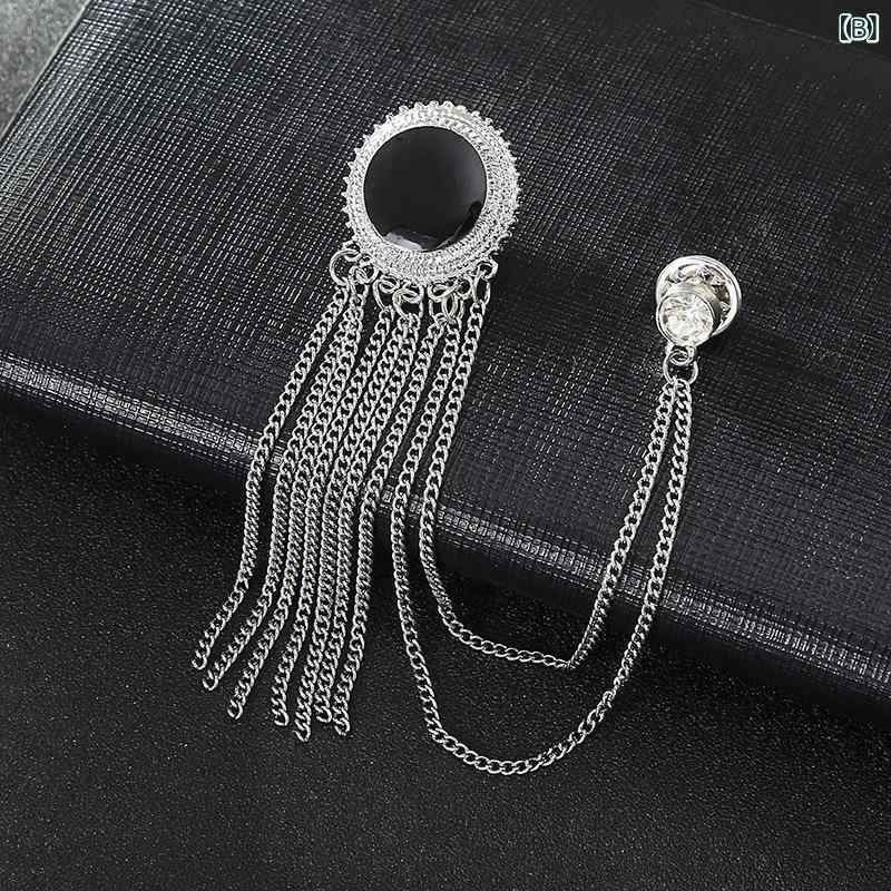 メンズ タイピン ゴールド タッセル チェーン 上品 スーツ ピン 胸花 アクセサリー...
