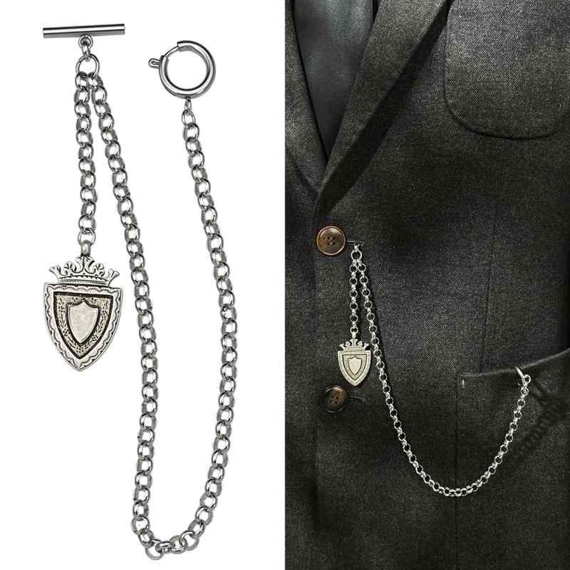 メンズ レトロ 王冠 懐中時計 チェーン 盾 ベスト 鎖 ロング ブローチ スーツ 徽章 ペンダント ヴィンテージ アクセサリー フォーマル 装飾 金属 加工