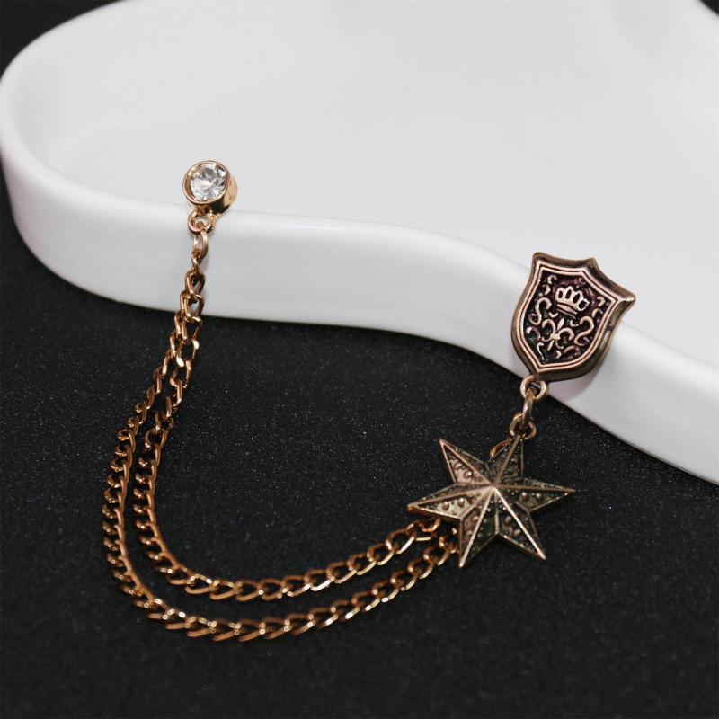 ブローチ メンズ スーツ用 レトロ チェーン ピン アクセサリー 星形 盾形 モチーフ フリンジ タッセル 装飾 高級感 金属製 通勤 フォーマル
