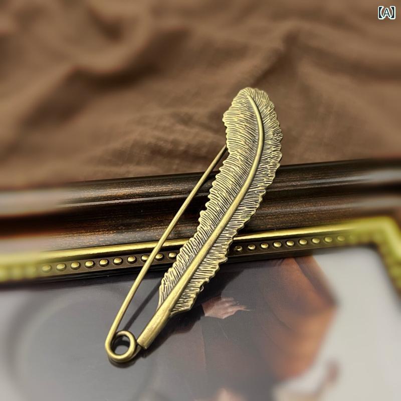 ブローチ 金属 大羽毛 ピン 個性的 ショール ボタン コート アクセサリー ファッション ユニーク 装飾 ピン 留め具