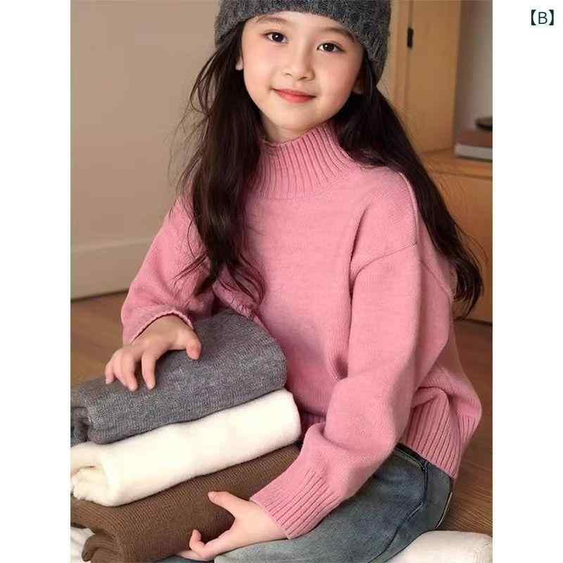 女の子 ハーフハイネック プルオーバー 厚手ニットセーター 秋冬 おしゃれ インナ...