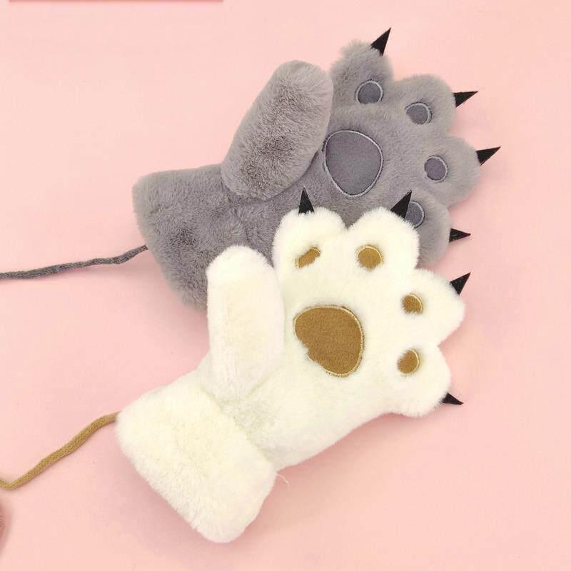 Gloves - 手袋 キッズ 冬用 保暖 かわいい 猫爪 熊掌 デザイン ぬいぐるみ風 毛素材 暖か ミトン 小学生 対応 ユニセックス 普段使い 軽量 柔らかい 触感