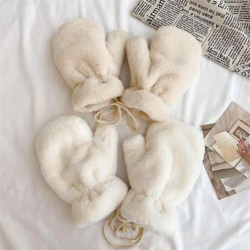 Gloves - 手袋 レディース 冬用 防寒 厚手 保暖 かわいい 韓国 首掛け サイクリング グローブ 通学 学生用 フリース裏地 保温性 伸縮性 軽量