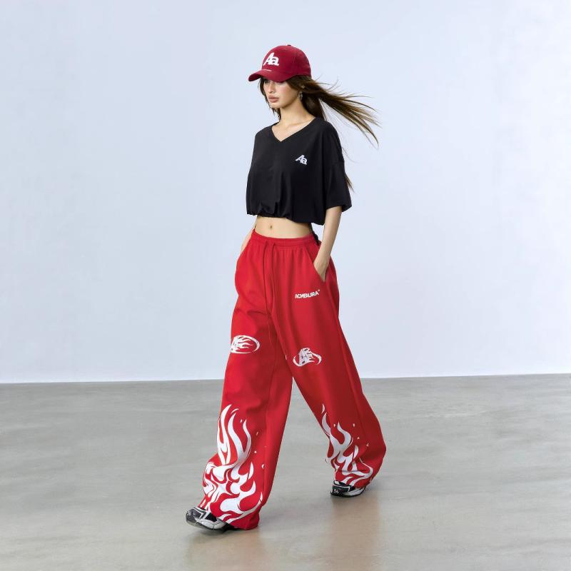スウェットパンツ レディース ゆったり ダンス ズボン ストリート系 ヒップホップ ジョガーパンツ 大きいサイズ 体型カバー 着痩せ ファイヤーパターン 総柄 かっこいい カジュアル アメカジ ダンス衣装 スポーツウェア 春夏秋冬 部屋着 ルームウェア