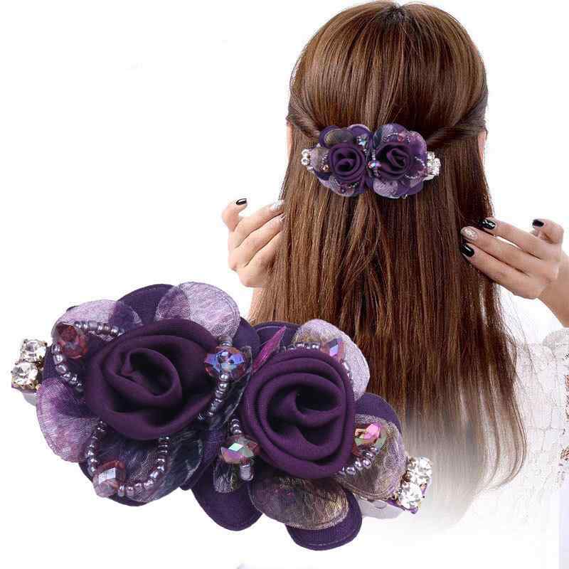 ヘアアクセサリー ヘアクリップ 大型 女性用 成人向け 弾力スプリング ミドルサイズ トップピン 水晶装飾 キラキラ 髪飾り ピン クリップ かわいい 普段使い