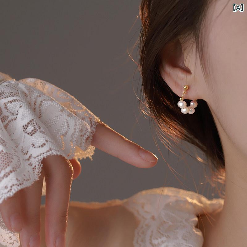 Pink - レディース イヤリング 淡水パール 銀 高級感 スタイリッシュ ドロップ型 個性的 フェミニン アクセサリー エレガント ジュエリー 普段使い