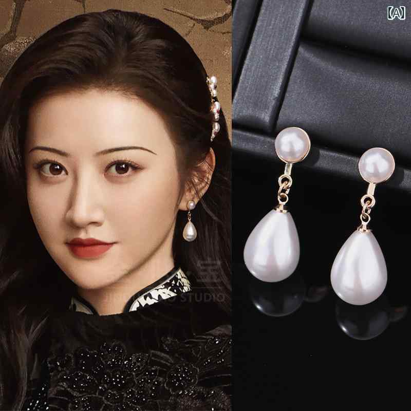 Rubellite - イヤリング ヴィンテージ フレンチスタイル パール スタッドピアス イヤードロップ 高級感 ノンホール 耳クリップ 女性用 日常使い シンプル