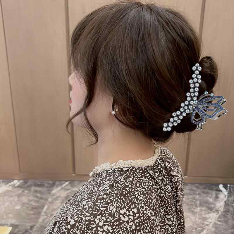 ヘアアクセサリー 女性用 韓国 パール 蝶々 髪留め 大型 ファッション ディスク タイプ 後頭部 固定 シャーククリップ 厚み髪 対応 シンプル かわいい 普段使い 軽量 髪飾り ヘアピン