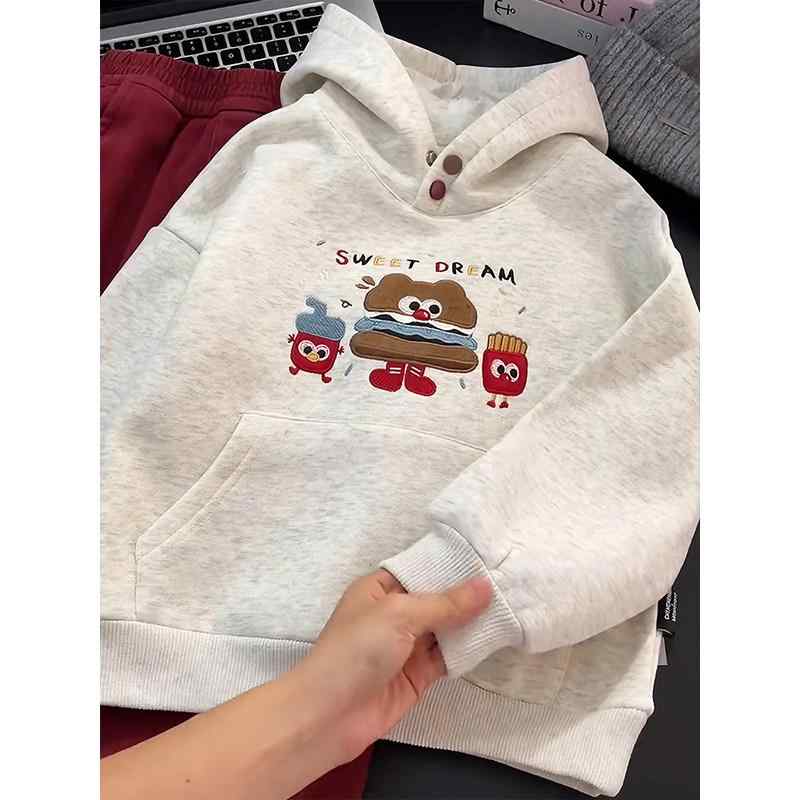 キッズ 女の子 パーカー 秋冬 暖か フード付き カートゥーン柄 厚手 韓国スタイル ...