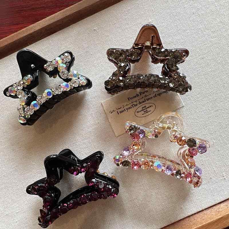 ヘアクリップ 女性用 大型 ファッション キラキラ ラインストーン シャーククリップ 後頭部用 髪掴み かわいい 軽量 普段使い 通勤用 春夏 秋冬 ブラック ピンク系 ゴールド