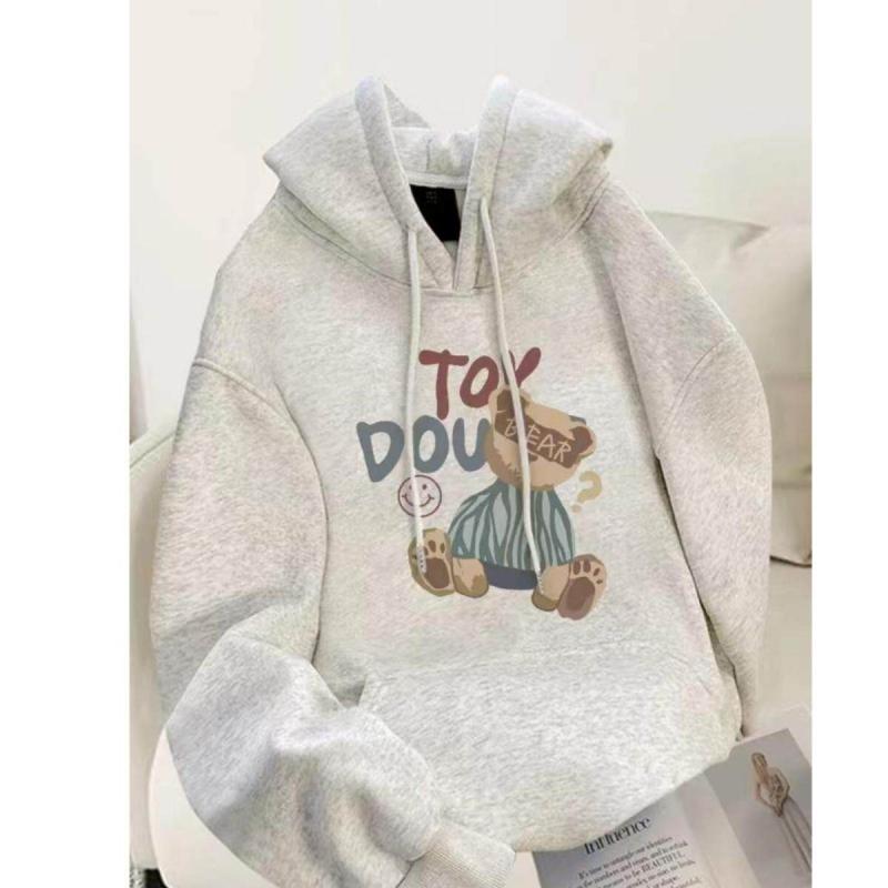 Other - キッズ 女の子用 ライトグレー クマ柄 ゆったり フーディー 厚手 パーカー 秋冬 カジュアル トップス 暖か 普段使い ルーズフィット