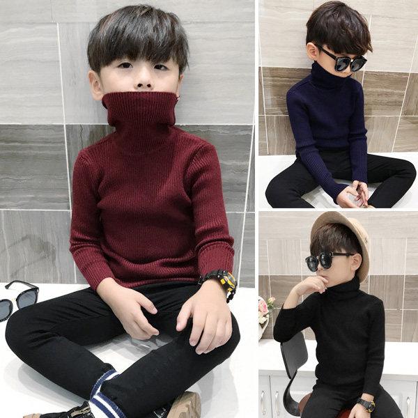 男の子用 ニットセーター ハイネック プルオーバー 秋冬 厚手 暖か 保温 子供服 中大児 ベビー トップス インナー ニットウェア コットン混 伸縮性 日常使い