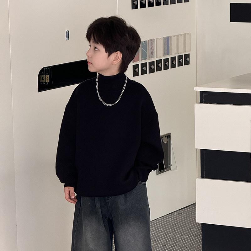 子供 男の子 厚手 起毛 ニットセーター セーター トップス 秋冬 ブラック ハーフハ...