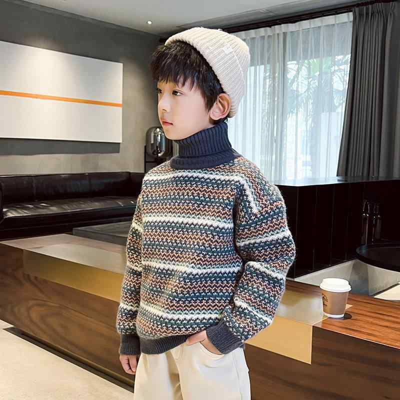 セーター 男の子用 厚手 ハイネック 秋冬 ニット トップス インナー プルオーバー 暖か 柔らかい 伸縮性 日常使い 学校用 中大サイズ