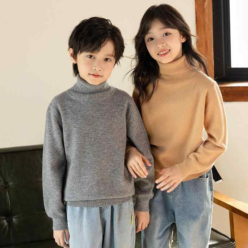 毛衣 - ニットセーター 子供用 男の子 女の子 ハイネック 秋冬 中厚 単色 羊毛 カシミヤ インナー トップス 暖かみ 柔らかい 日常使い