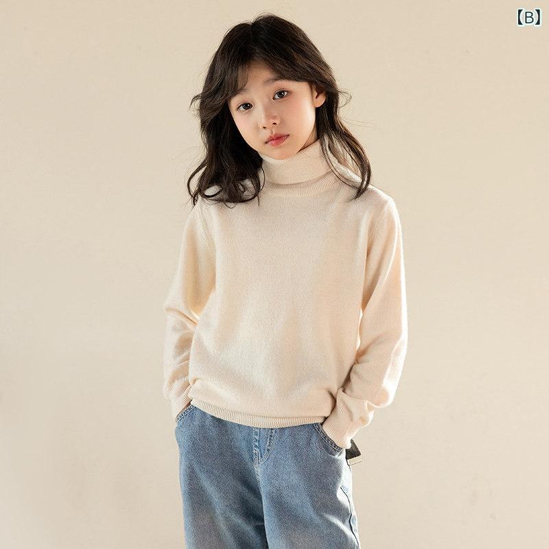 ニットセーター 子供用 男の子 女の子 ハイネック 秋冬 中厚 単色 羊毛 カシミヤ ...